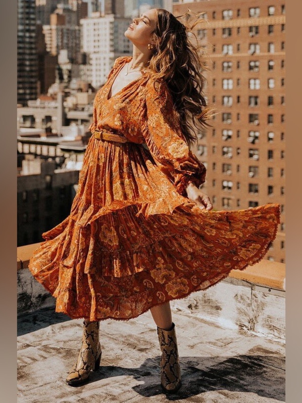 Spell Aurora Rust Floral Tiered Maxi Dress